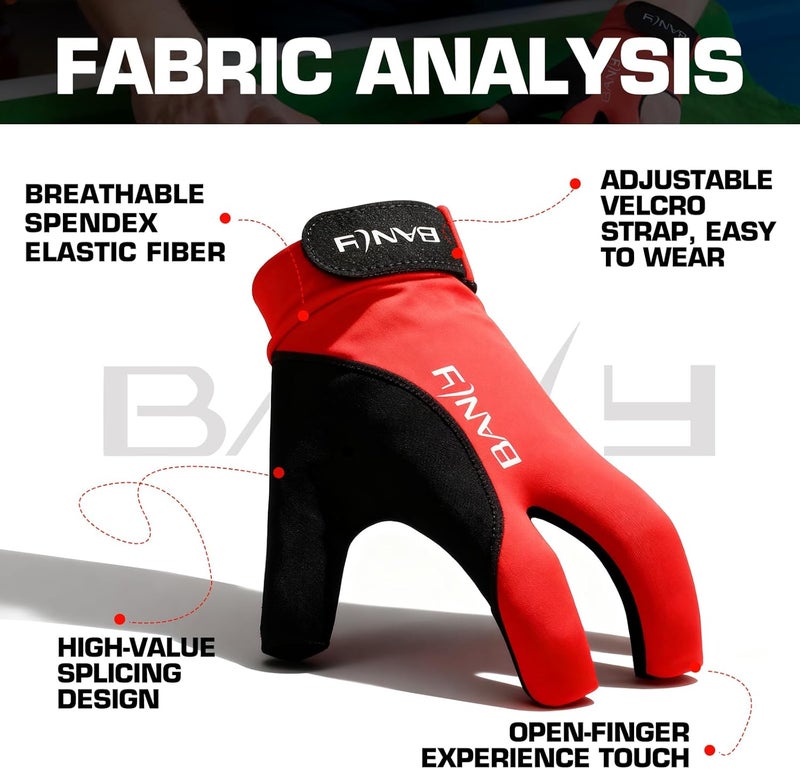 Banly Billiard Pool Gloves Fits on Left Hand 3 Finger, Small Snooker Cue Sport Glove, Billiards Players Sporty Compact Pull On Half Finger Billiard Glove - Image 2